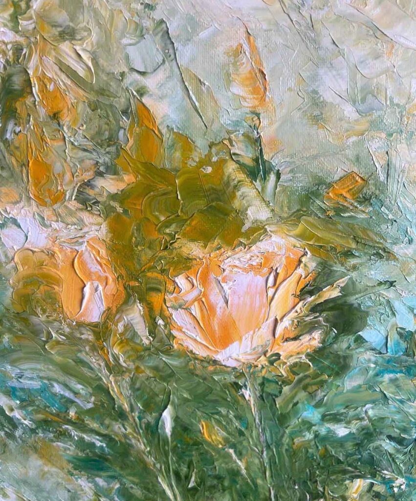 Golden orange and yellow roses abstract painting
