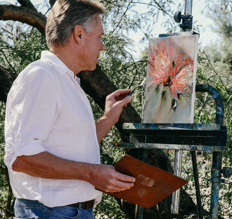 James dick artist painting roses on easel