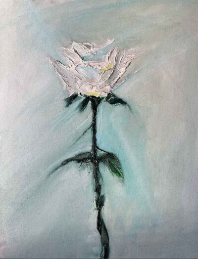 Impressionist painting of a single white rose